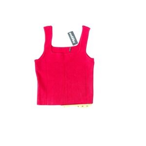Zeagoo Womens Red Ribbed Knit‎ Tank Top Square Neck Sleeveless Camisole Medium